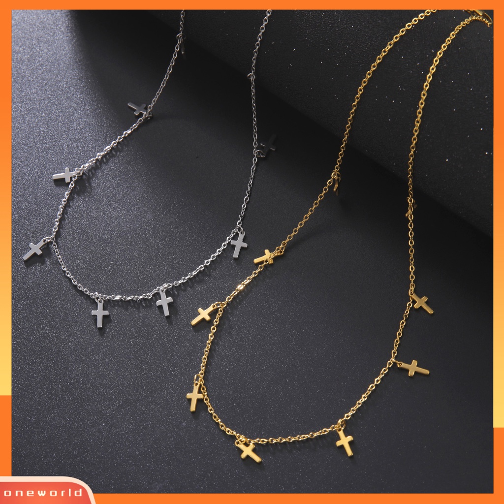 [EONE] Rantai Klavikula Kepribadian Mewah Hadiah Valentines Stainless Steel Fashion Multi Liontin Salib Wanita Kalung Perhiasan Aksesori