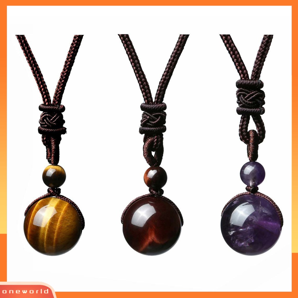 [EONE] Tali Rantai Geometris Buatan Tangan Adjustable Tali Nilon Batu Alam Tergantung Leher Dekorasi Finishing Terang Tiger Eye Batu Beruntung Kalung Perhiasan Aksesori
