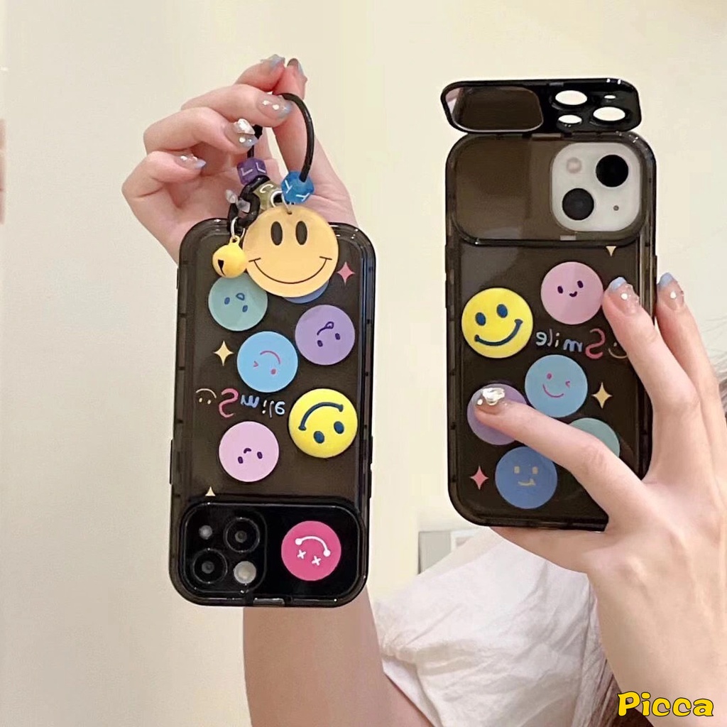 Case Gelang Smiley Lucu Untuk Vivo Y12 Y20 Y11 Y12i Y91C Y11s Y20s G Y17 Y15 Y1S Y20i Y12s Y20A Y20G Y12A Y30G Kreatif Flip Make Up Cermin Kartun Smile Hitam Lembut Penutup Belakang