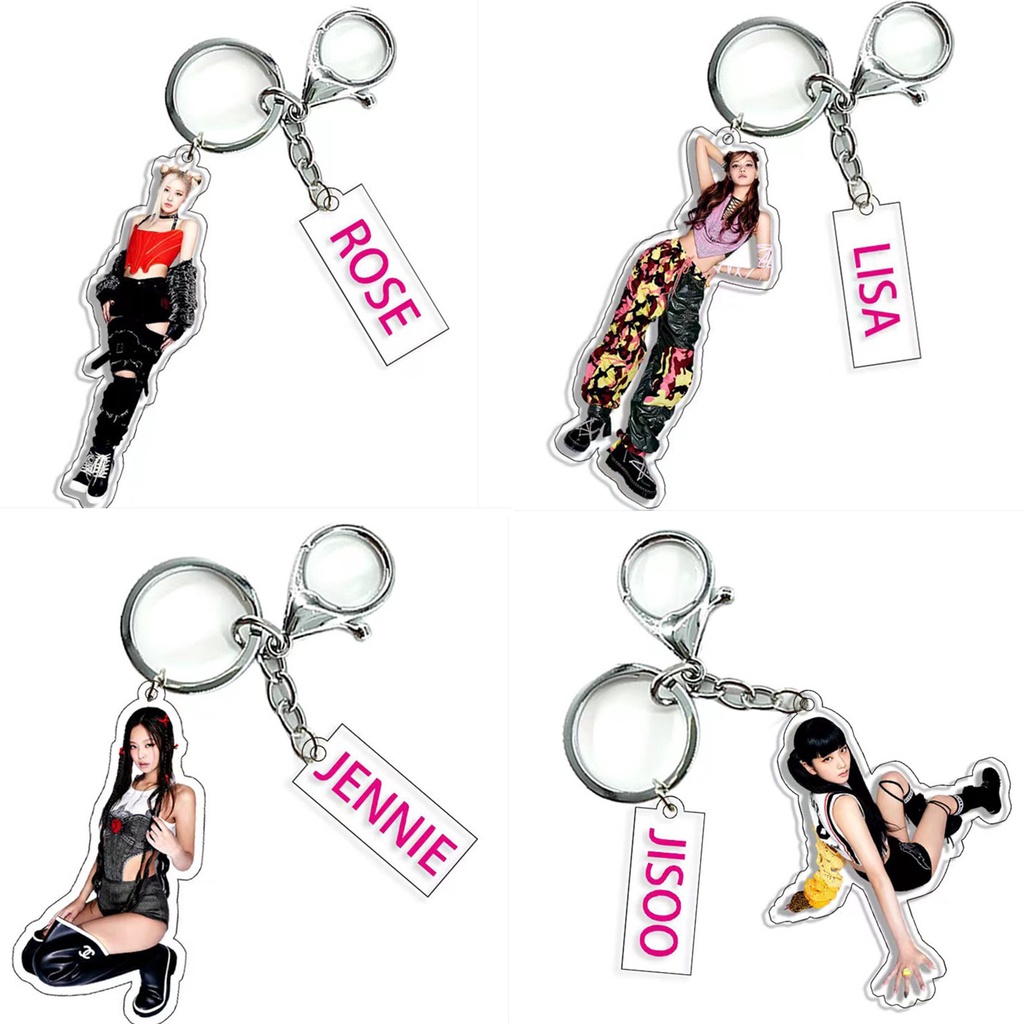 1pc Gantungan Kunci Akrilik Hitam-PINK Black PinkKey Ring Gantung JISOO JENNIE LISA ROSE