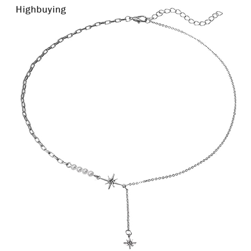 Hbid Korea Kalung Fashion Perhiasan Gothic Punk Simulasi Mutiara Delapan Runcing Bintang Kalung Rantai Klavikula Wanita Kalung Glory