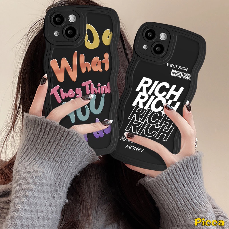 IPHONE Casing Ponsel Merek Trendi Kompatibel Untuk Iphone14 7Plus 11 13 14 12 Pro Max XR 7 14 8 6 6s Plus X XS Max SE 2020 INS Surat Grafiti Sederhana Mendapatkan Kaya Bergelombang Tepi Lembut Tpu Penutup Belakang