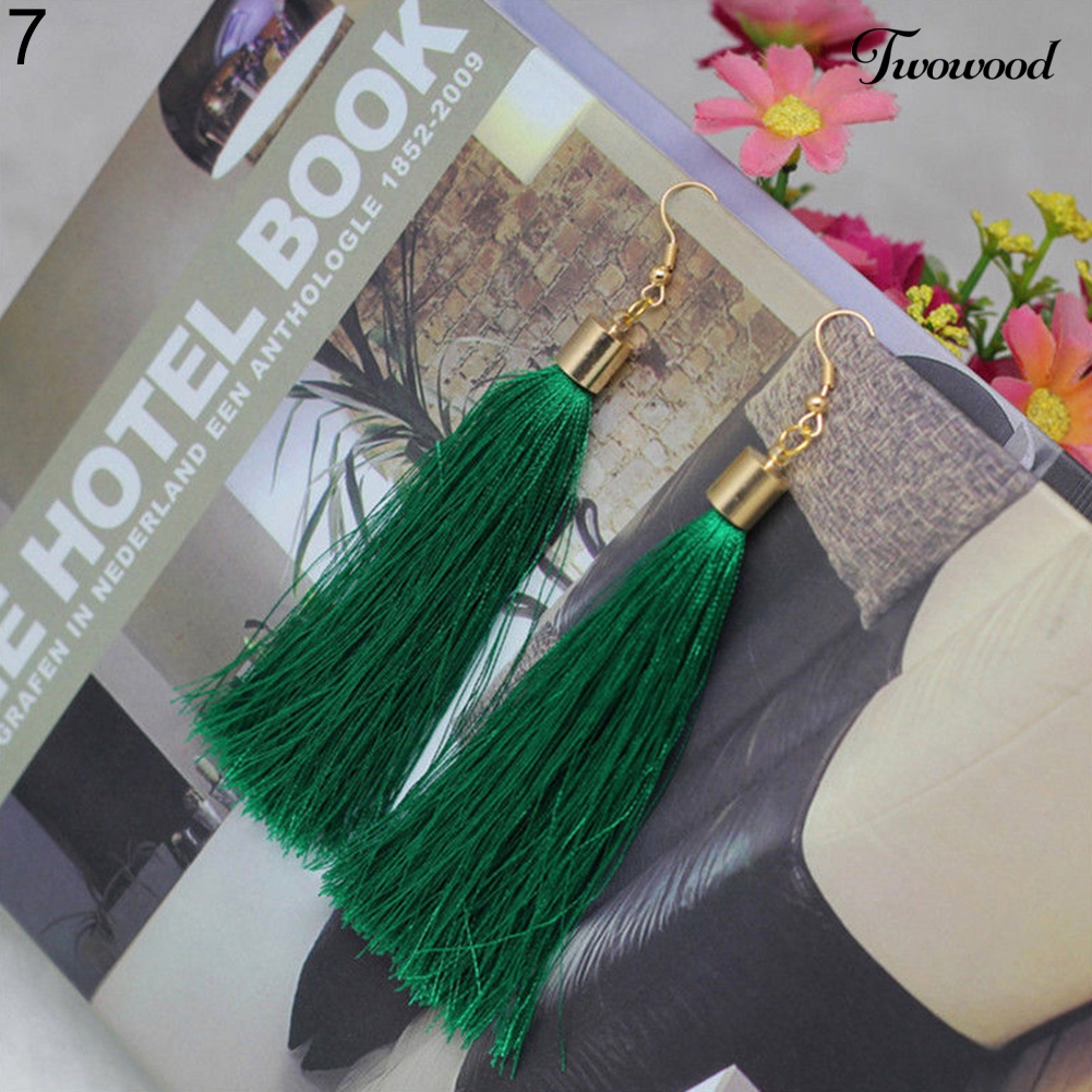 Twowood Bohemian Hook Earring Wanita Vintage Panjang Rumbai Fringe Boho Anting Menjuntai