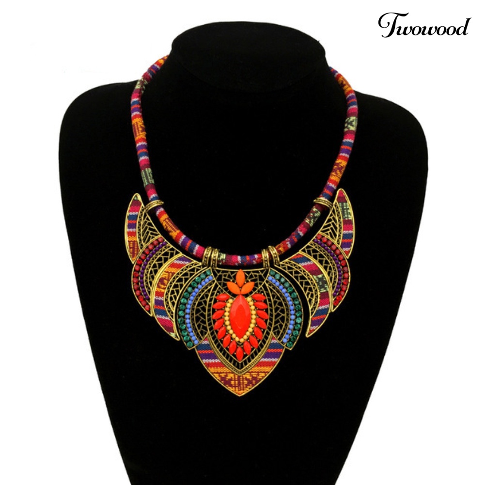 Twowood Vintage Wanita Berlian Imitasi Liontin Bib Kalung Pernyataan Tribal Perhiasan Hadiah