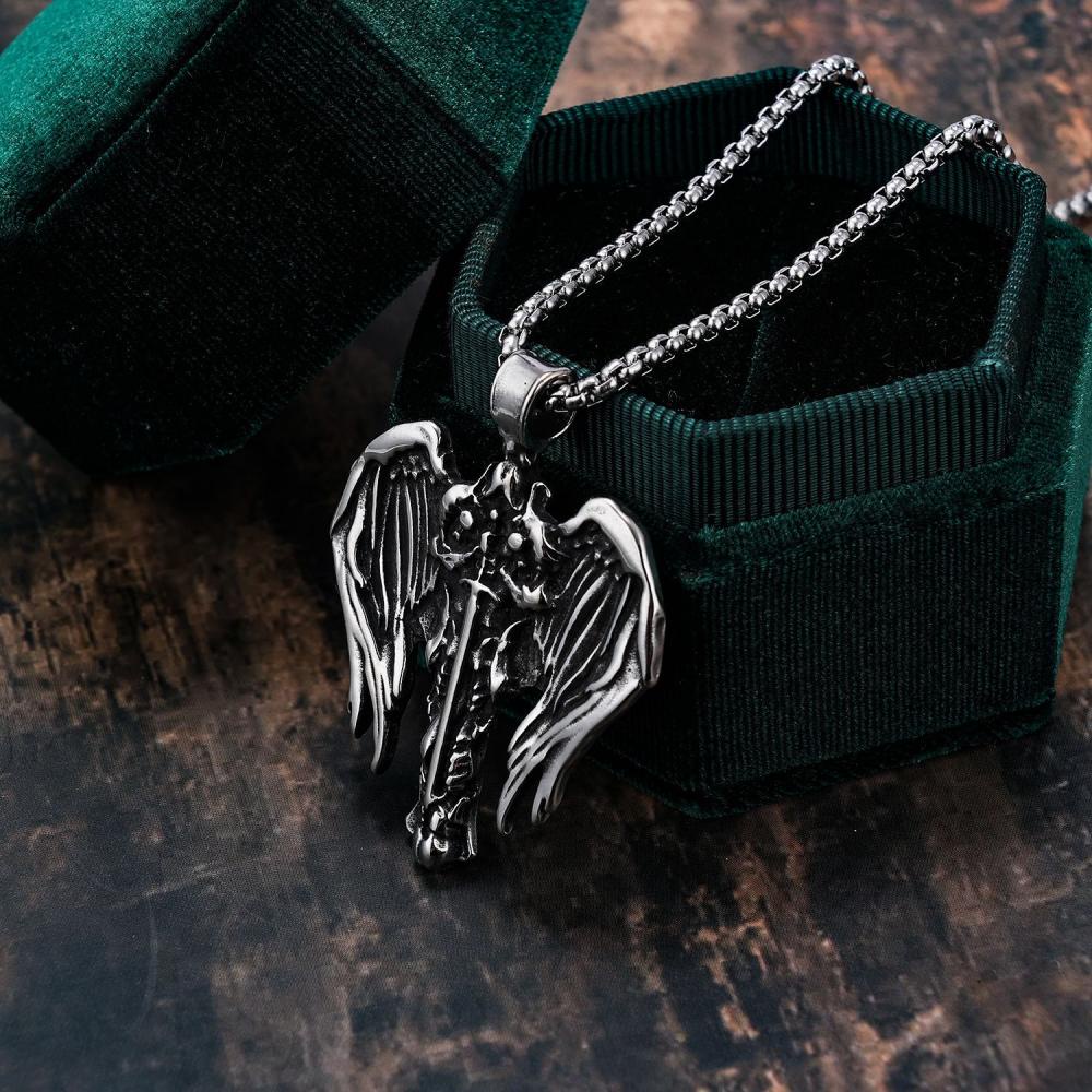 [X C Kalung] Baru Besar Bersayap Guardian Angel Stainless Steel Liontin Kalung Wanita Kalung Hadiah