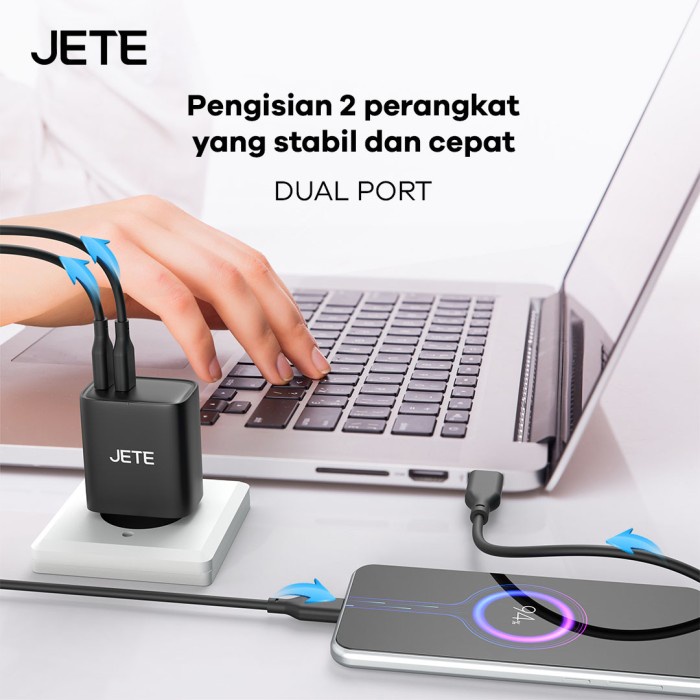 JETE E21 Charger GaN 33Watt Fast Charging 2 Port USB TypeC Garansi 2th