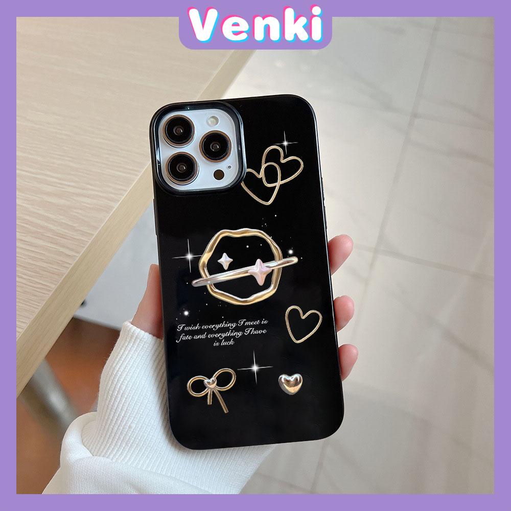 VENKI - For iPhone 11 iPhone Case Black Glossy TPU Soft Case Shockproof Protection Camera Cute Love Bow Compatible with iPhone 14 13 Pro max 12 Pro Max xr xs max 7Plus 8Plus