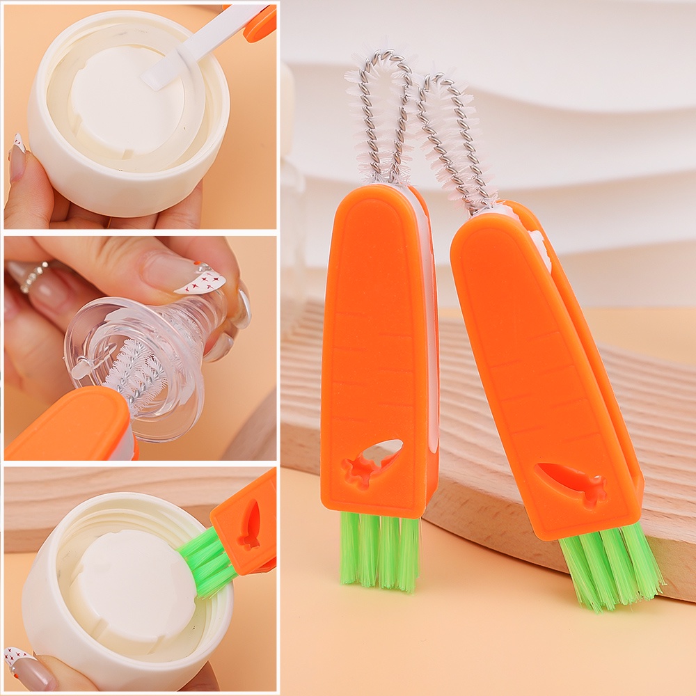 Sikat Pembersih Tutup Gelas Multifungsi 3in1/sikat Detail Celah Alur Lipat Kreatif/Sikat Cangkir Termos Botol Susu Bayi/Alat Pembersih Dapur Rumah Tangga Silikon Mini