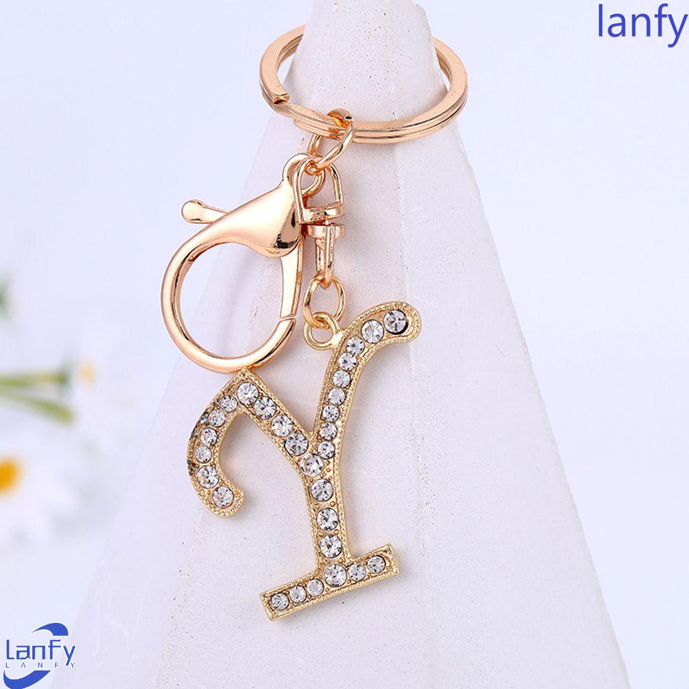 Lanfy Huruf Liontin Fashion Unisex Aksesoris Kristal Berlian Imitasi Perhiasan Hadiah Gantungan Kunci Rhinestone Letter Key Chain