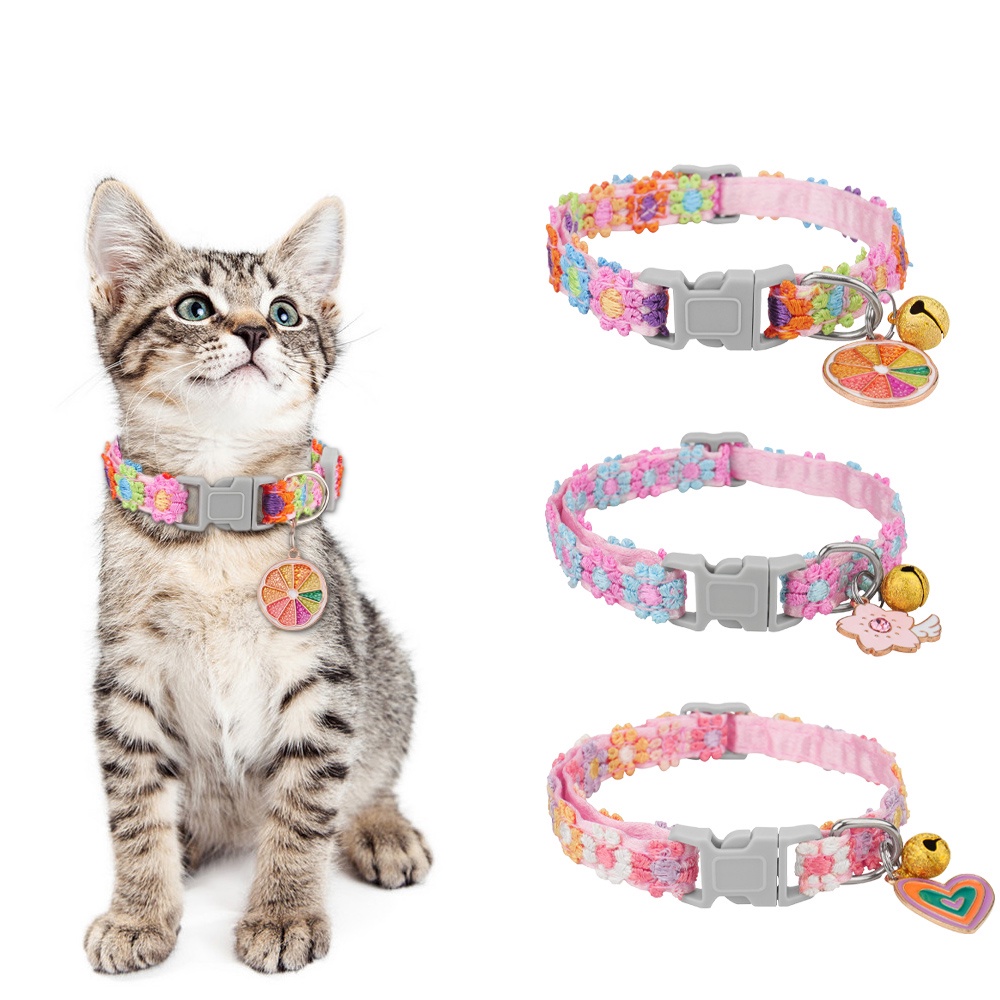 Kerah Kucing Tabby Renda Warna-Warni Dengan Bell Dan Liontin Metal Untuk Mencegah Hilang Adjustable Kerah Hewan Peliharaan Gadis Lucu Untuk Anak Kucing &amp; Anak Anjing