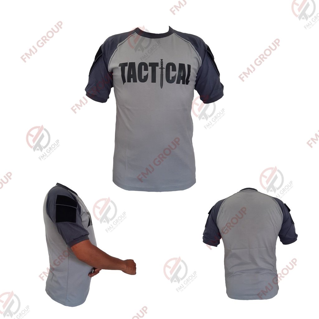 Kaos TACTICAL Lengan Pendek Abu Kombinasi / Kaos TACTICAL Abu / Kaos Sablon TACTICAL