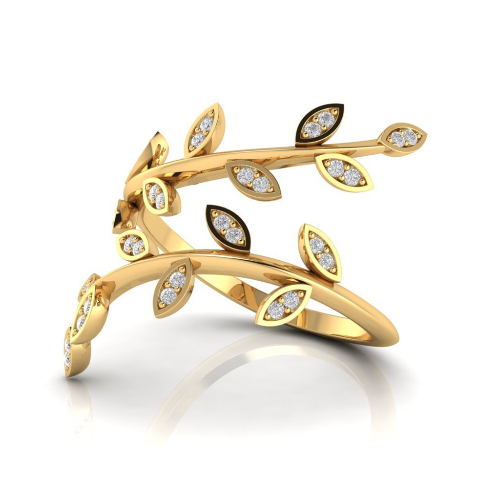 Goldkingdom Aksesoris Perhiasan Fashion Ready Stock Daun Cabang Cincin Olive Leaf Lapis Berlian Rose Gold Band