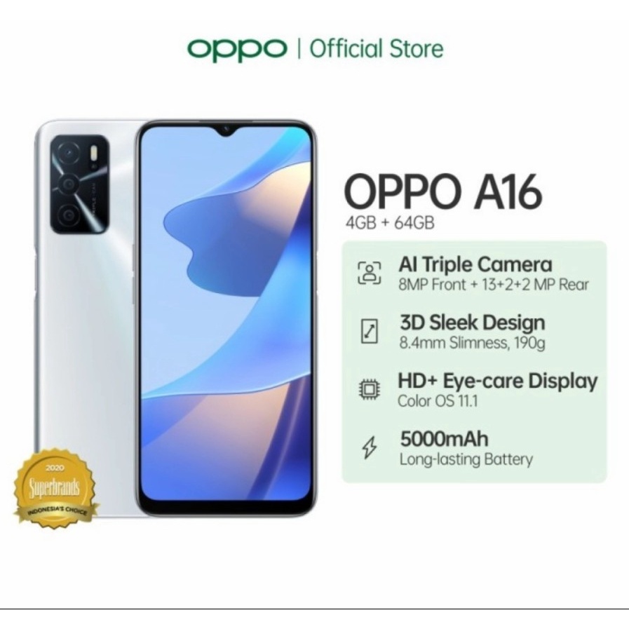 OPPO A16 32GB SMARTPHONE ORIGINAL RAM 3GB/32GB  - GARANSI RESMI