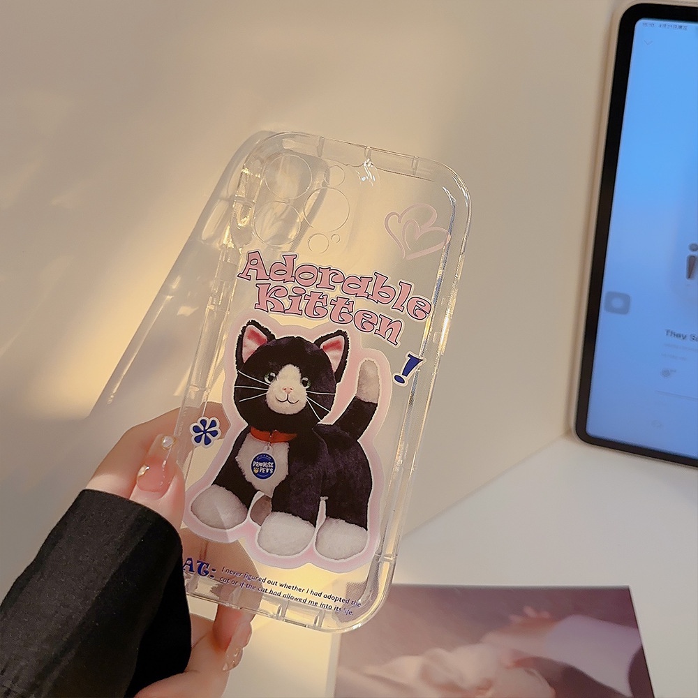 IPHONE Adorable Kitten Mainan Kucing Transparan Shockproof TPU Phone Case Cover Dengan Film Glitter Untuk Iphone11 12 13 14 PLUS PRO MAX