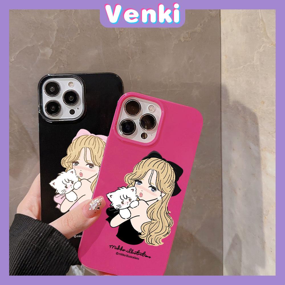 VENKI -For iPhone 11 iPhone Case Red Glossy TPU Soft Case Shockproof Protection Camera Beautiful Girl With Cat Compatible with iPhone 14 13 Pro max 12 Pro Max xr xs max 7 8Plus