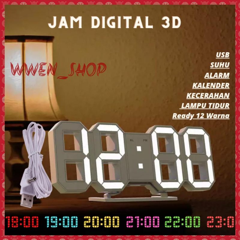 JAM DINDING DIGITAL LED/JAM MEJA-ALARM-SUHU/JAM 3D BESAR MODERN Bentuk Angka Modern Minimalis