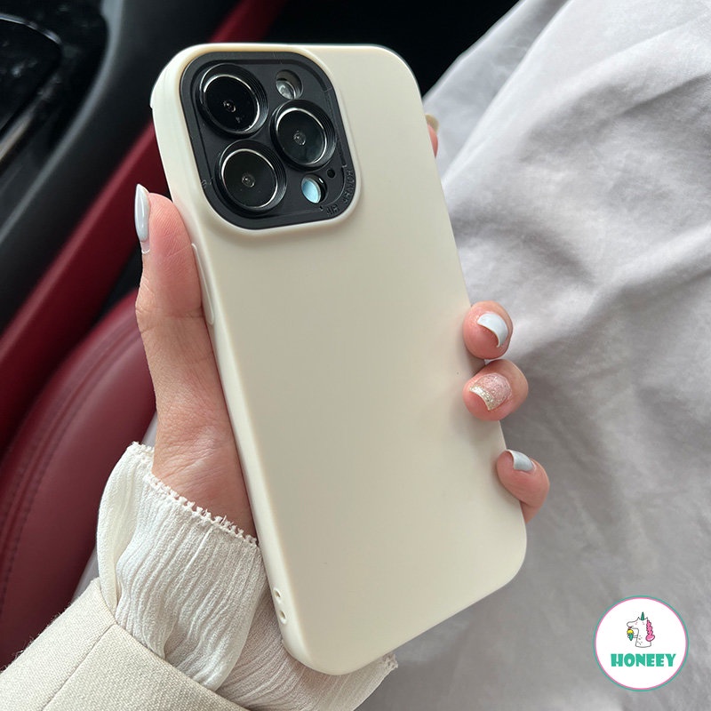 IPHONE Fashion Putih Silikon Cair Matte Case Kompatibel Dengan Iphone11 Case 7Plus 8Plus XR XS 14 13 12 Pro Max Shockproof Lembut TPU Penutup Belakang