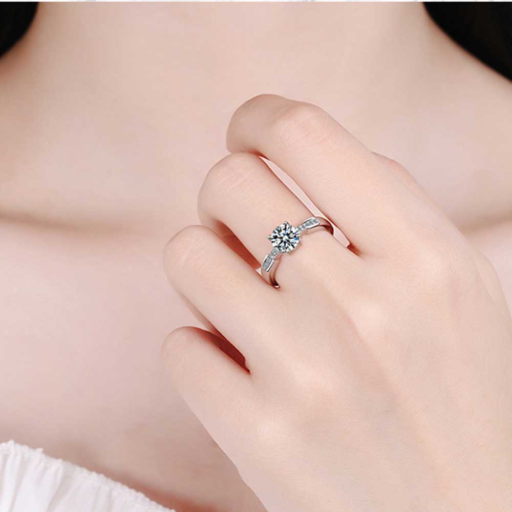 Mewah Berlian Kristal Perak Baja Titanium Pesona Elegan Pria Wanita Pasangan Fashion Perhiasan Pernikahan Pertunangan Rings Adjustable Size