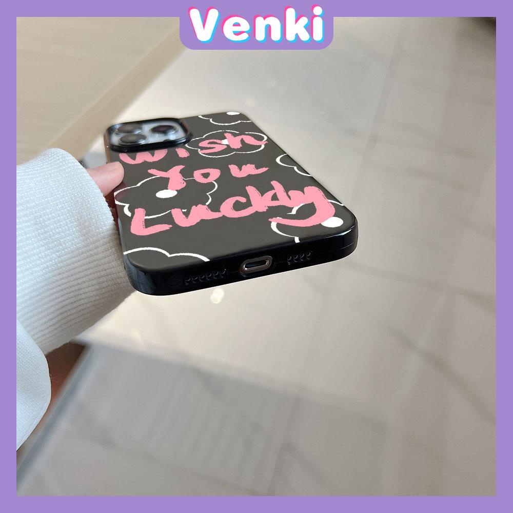 VENKI - For iPhone 11 Phone Case Black Glossy TPU Soft Case Shockproof Protection Camera Flower Simplet English Compatible with iPhone 14 13 Pro max 12 Pro Max xr xs max 7 8 Plus