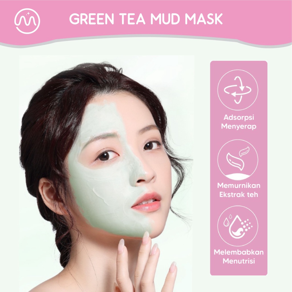 MINIPINK Green Tea Cooling Cleansing Mud Mask Clay Mask Exfoliasi Kulit Wajah Pore Clean Greentea 120gr MP013