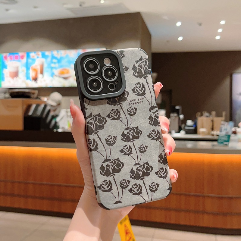 Untuk iPhone Case14 13 12 11 Pro MAX X XR XS Max7 8 Plus Bunga Vintage Rose Kulit Pelindung soft case