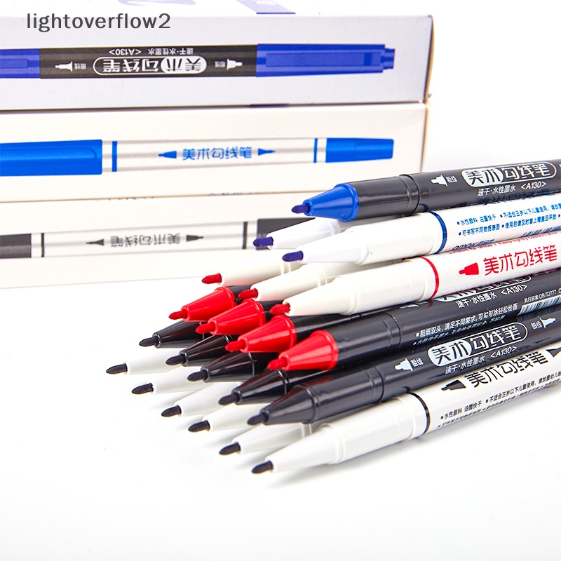 [lightoverflow2] 10pcs Pen Garis Berkepala Dua Paing Stroke Hook Line Berminyak Spidol Pen Tahan Aus Fiber Pen Tinta Pena Art Alat Tulis Kantor [ID]