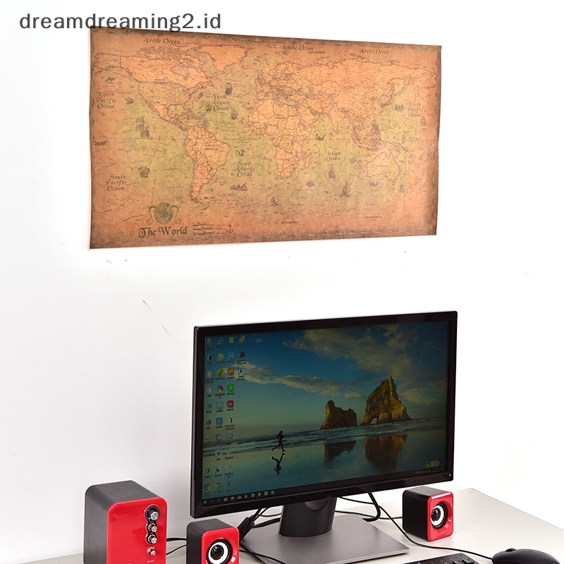 (drea) Peta Dunia Lama Poster Kertas Retro Gaya Vintage Besar Dekorasi Rumah 100cmx51cm//