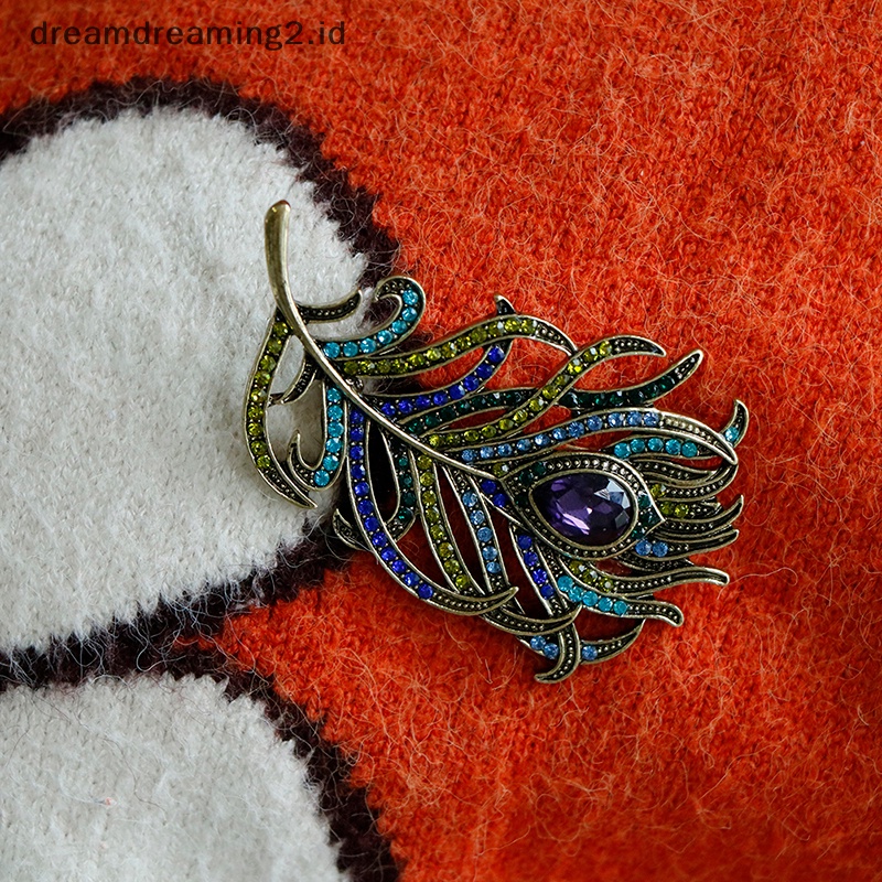 (drea) Bros Bulu Merak Kristal Enamel Pin Bros Dalam Aksesoris Pernikahan//