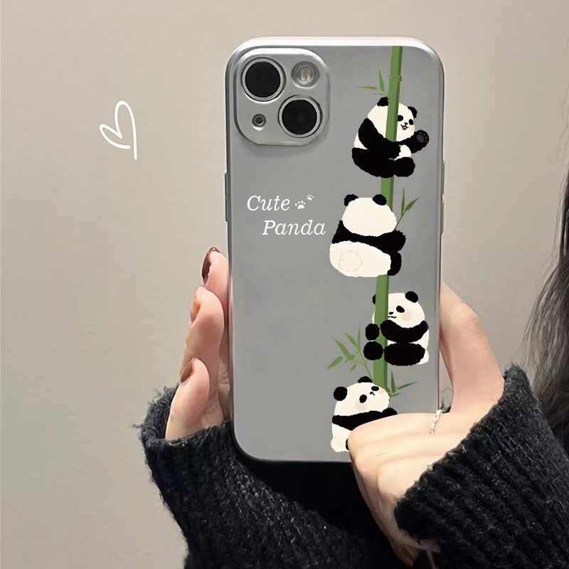 IPHONE Casing Ponsel Electroplate Kompatibel Untuk Iphone14 13 12 Pro Max11 XS XR X8+76S Plus Mini Cute Panda Soft Casing TPU Silikon Shockproof Cover