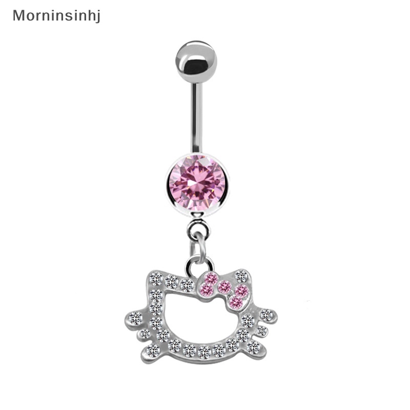 Mornin Cincin Pusar Perut Untuk Wanita Trendi Pink Kupu-Kupu Desain Kucing Lucu Sexy Fashion Navel Rings Stainless Steel Jewelry id