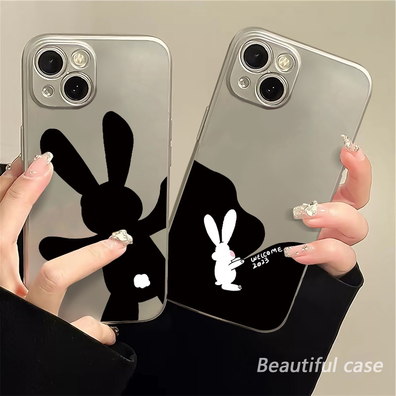 IPHONE Electroplate Soft Case Kompatibel Untuk Iphone14 13 12 Pro Max 11 XS XR X8+76S Plus Casing Ponsel Mini Kelinci Hitam TPU Silikon Shockproof Cover