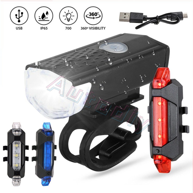 Lampu Depan Sepeda Dan Lampu Belakang Sepeda Lampu Peringatan Keselamatan Bersepeda USB Rechargeable Waterproof