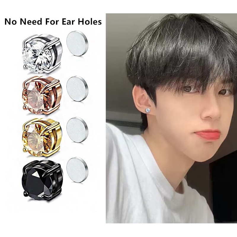 1pc Kristal Kuat Magnetic Ear Stud Mudah Digunakan Anting Klip Untuk Wanita Pria Anak Punk Bulat Zirkon Anting Magnet Non Piercing Perhiasan Penurunan Berat Badan