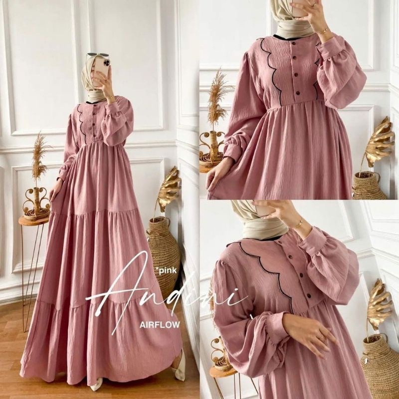 ANDINI BORDIR DRESS MAXY CRINGKEL AIRFLOW - Gamis terbaru - Dress terbaru - Dress murah - Gamis mura