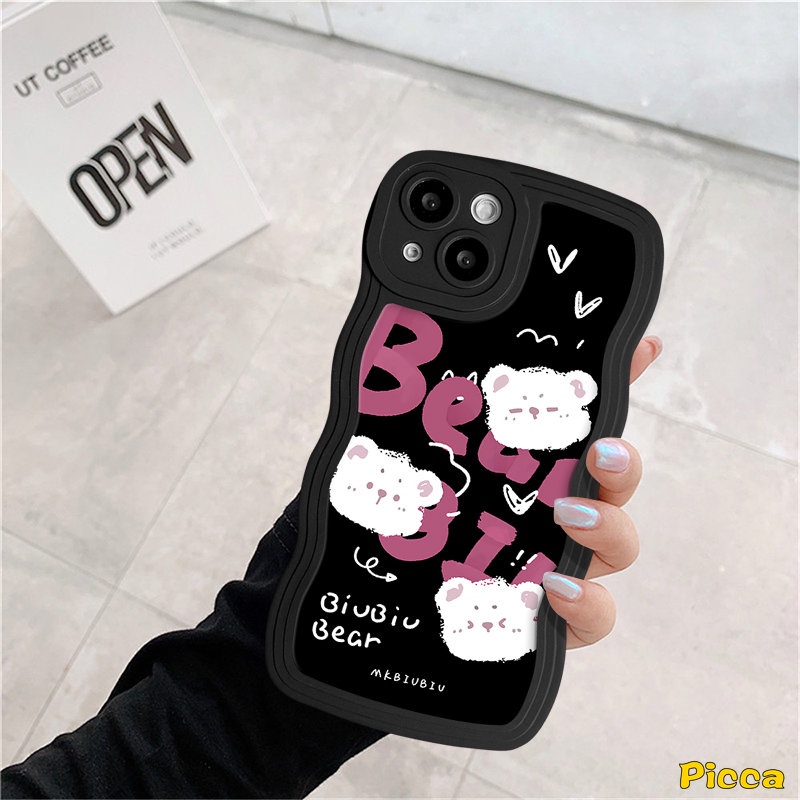 Case Untuk Redmi Note9 9s 8 11 10 Pro 10s 11s Redmi 12C 10C A1 9A 9 9T 10 10A 9C A1+POCO M3 X3 NFC Pro Mi 11T Pro Kartun Beruang Hantu Lucu Monster Kecil Huruf Wavy Edge Sarung Soft Cover