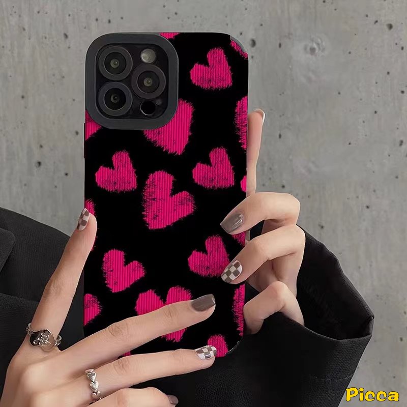 IPHONE Retro Fashion Rose red Love Heart Phone Case Kompatibel Untuk Iphone7 8 Plus11 13 14 12 Pro MAX X XR XS MAX 7Plus Silicon Shockproof Mewah Tekstur Kulit Lembut Tpu Cover