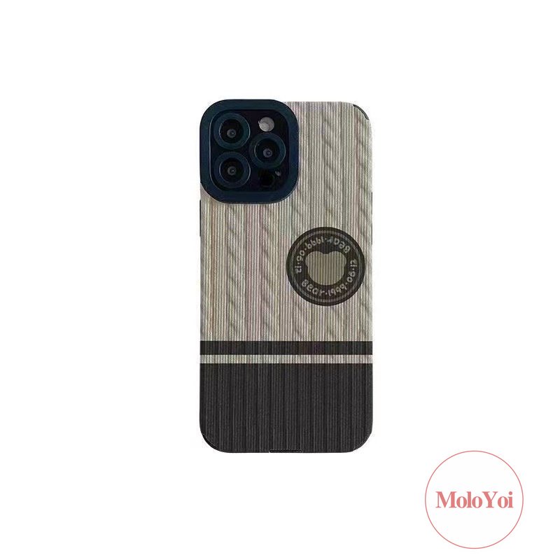 IPHONE Lucu Kartun Beruang Rajut Pola Garis Shockproof Case Kompatibel Untuk Iphone11 13 14 12 Pro Max7 8 Plus XR XS X MAX 7Plus Tekstur Kulit Mewah Lembut Silikon Ponsel Cover