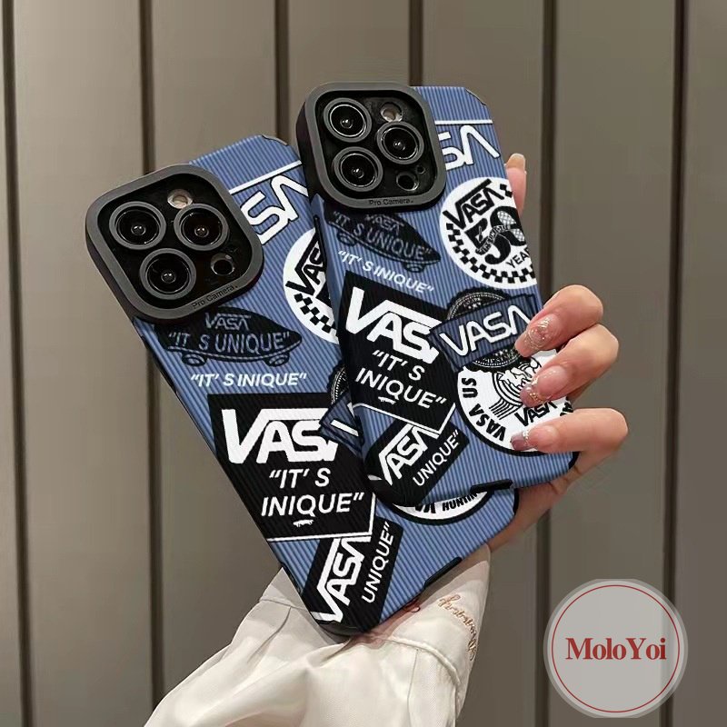 Trendy Merek VASA Gaya Eropa Dan Amerika Case Kompatibel Untuk iPhone XR XS X Max11 14 13 12 Pro Max8 7 Plus 7Plus Tekstur Kulit Mewah Lembut Silicon Phone Cover