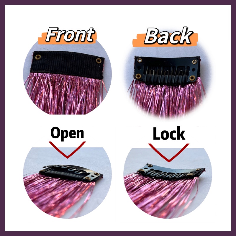 Wig Ekstensi Rambut Mengkilap Warna-warni Sutra Emas Laser Sutra Potongan Rambut Lurus Tenun Wig - SG