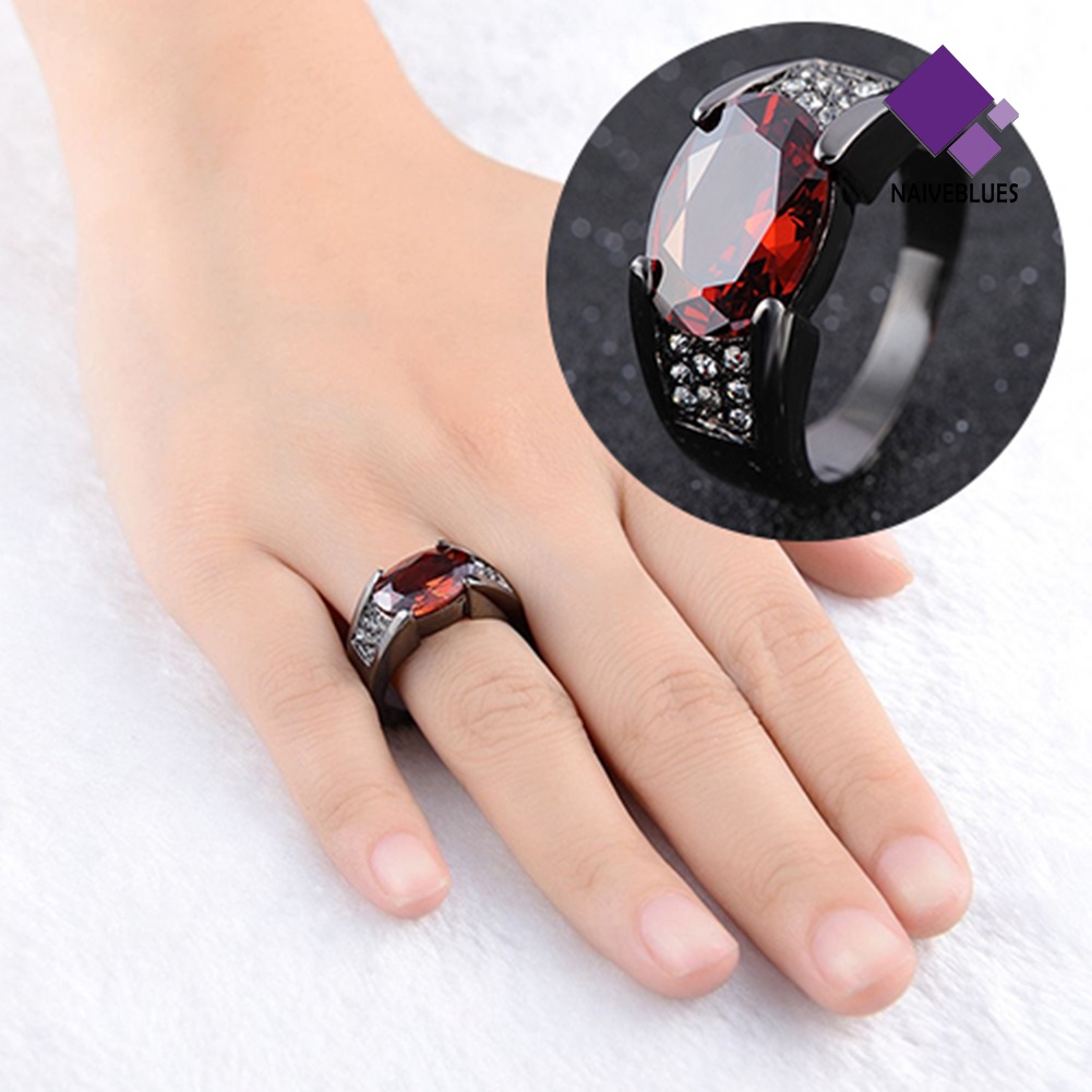 &lt; Naiveblues &gt; Fashion Pria Keren Besar Merah Berlian Imitasi Bertatahkan Jari Cincin Ukuran Hadiah