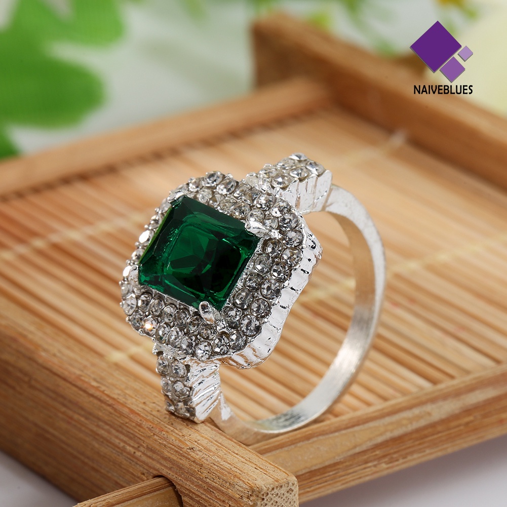 &lt; Naiveblues &gt; Wanita' Zirkon Hijau Perak Disepuh Cincin Fashion Pernikahan Bague Hadiah