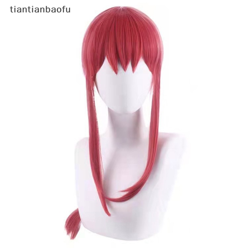 [tiantianbaofu] Wanita Makima Anime Rantai Man Cosplay Panjang Dikepang Lurus Rambut Sintetis Halloween Merah Peran Bermain Pesta Wig Aksesoris Butik