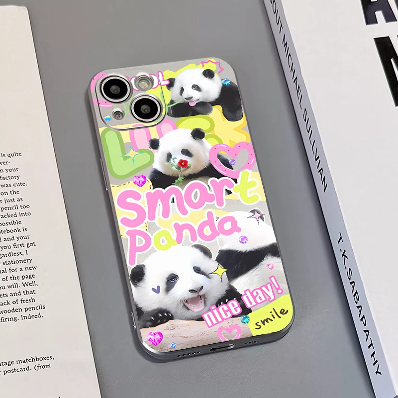 IPHONE Soft Electroplate Case Kompatibel Untuk Iphone14 13 12 11 Pro XS Max Panda Lucu Kupon Casing XR X8 +7 6S Plus Mini TPU Silikon Shockproof Phone Cover