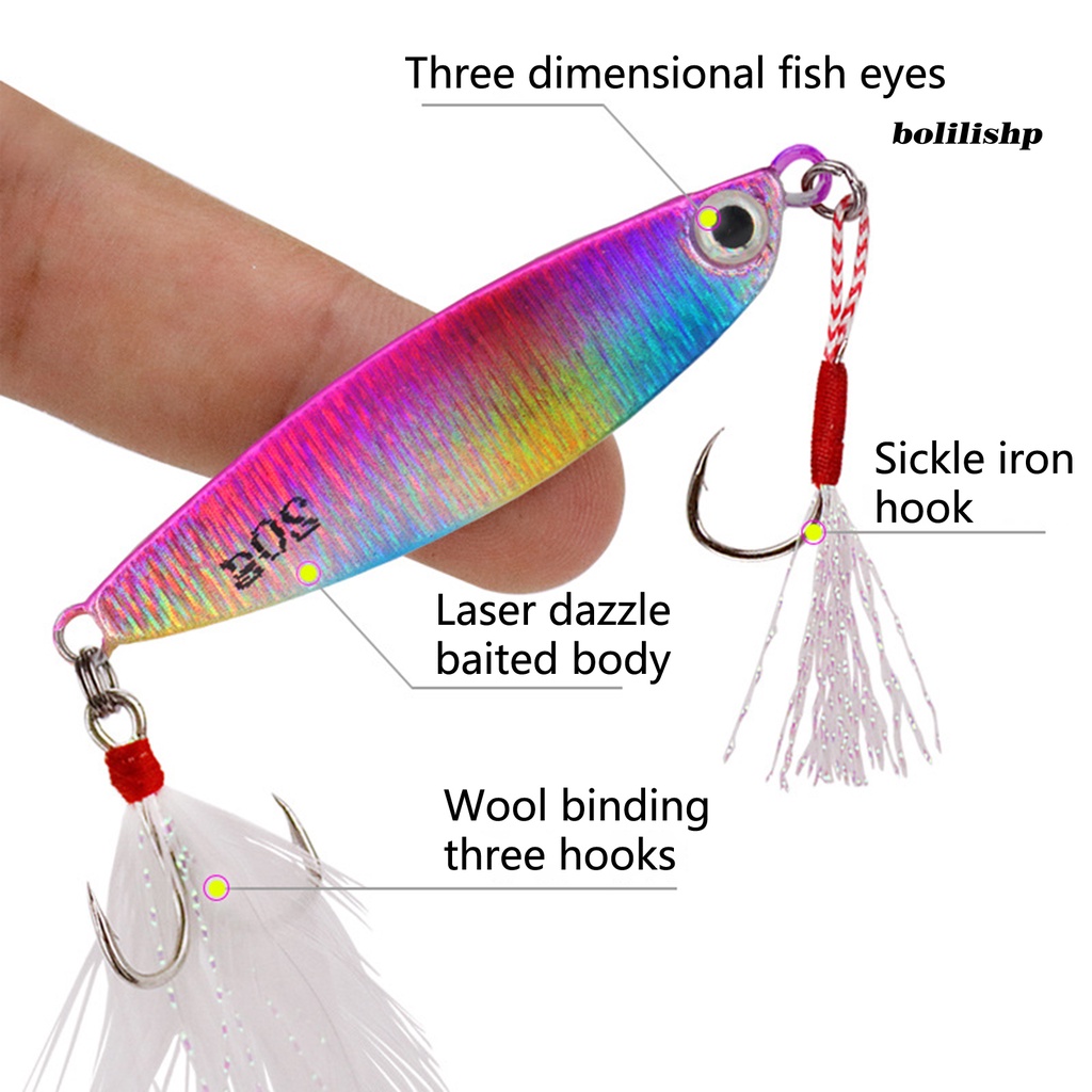 Bo-15g/20g Umpan Pancing Tajam Treble Hook Warna Terang 3D Mata Simulasi Desain Ikan Menarik Logam Penetrasi Kuat Jigging Lure Perlengkapan Memancing