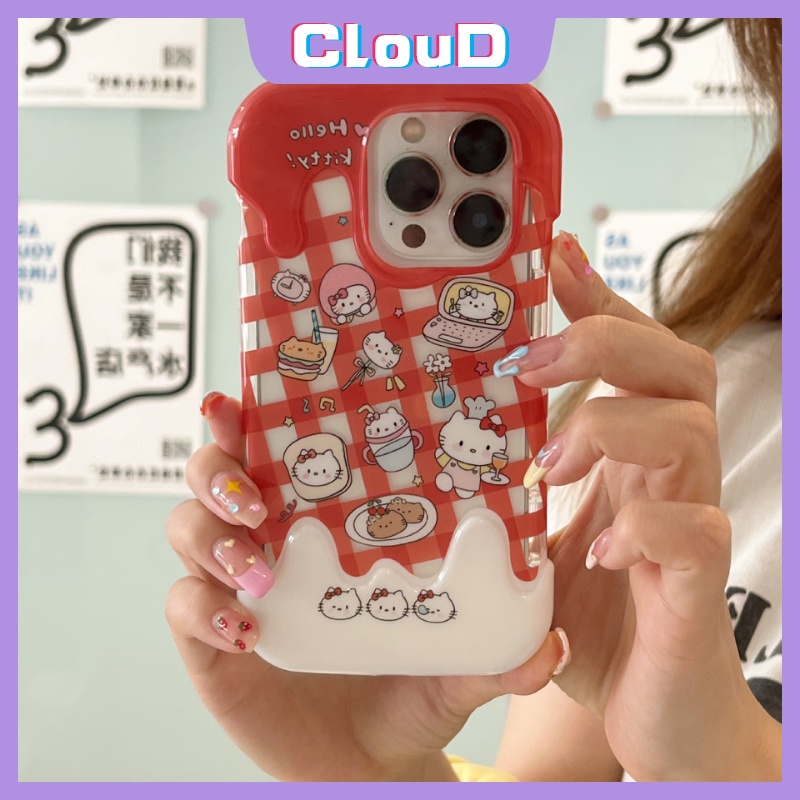 Casing Kompatibel Untuk IPhone 7Plus XR 11 14 12 13 Pro Max X7 8 Plus XS Max SE 2020 8Plus INS Korea Aesthetic Kartun 3D Ice Cream Lucu Hello Kitty Kucing Lembut Silicon Back Cover