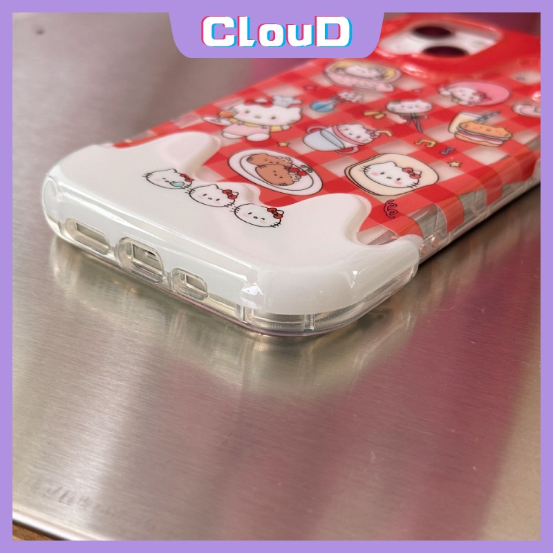 Casing Kompatibel Untuk IPhone 7Plus XR 11 14 12 13 Pro Max X7 8 Plus XS Max SE 2020 8Plus INS Korea Aesthetic Kartun 3D Ice Cream Lucu Hello Kitty Kucing Lembut Silicon Back Cover