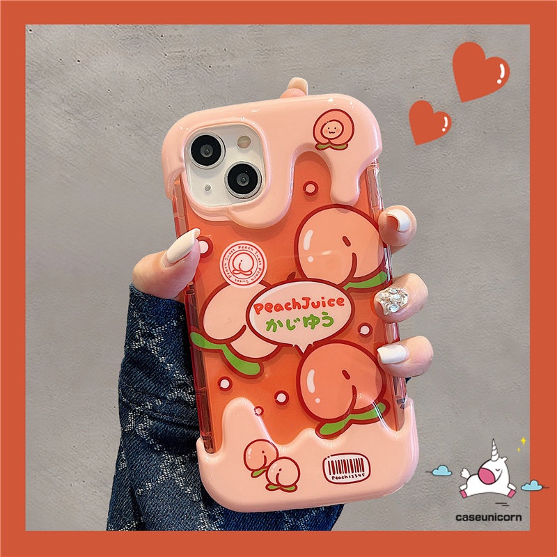 IPHONE Kompatibel Untuk Iphone14 11 13 12 Pro Max7 8 Plus XR X XS Max SE 2020 Shockproof Kreatif 3D Permen Es Krim Kartun Musim Panas Buah Buahan Lucu Peach Orange Kartun Ponsel Cover Case