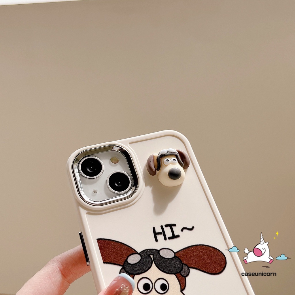 IPHONE Casing Frame Lensa Logam Plating Mewah Kompatibel Untuk Iphone11 12 14 13 Pro MAX XR 7 8 Plus 7plus 8plus X XS MAX Kartun Wallace Dan Gromit Electroplate Lembut 3D Penutup Mainan Anjing Lucu