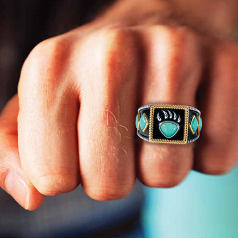 Goldkingdom Aksesoris Perhiasan Fashion Ready Stock Legend of Bear Claw Cincin Pria Viking Warrior Turquoise Bear Claw Ring