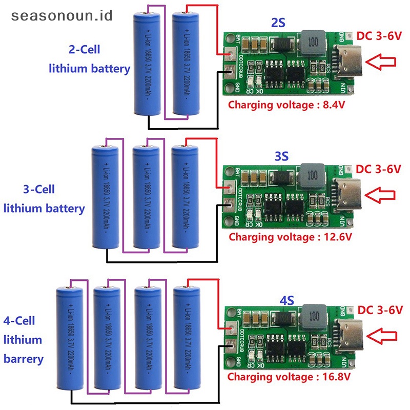 Seasonoun Multi Cell 2S 3S 4S Tipe-C Ke 8.4V 12.6V 16.8V LiPo Polymer Li-Ion Charger.